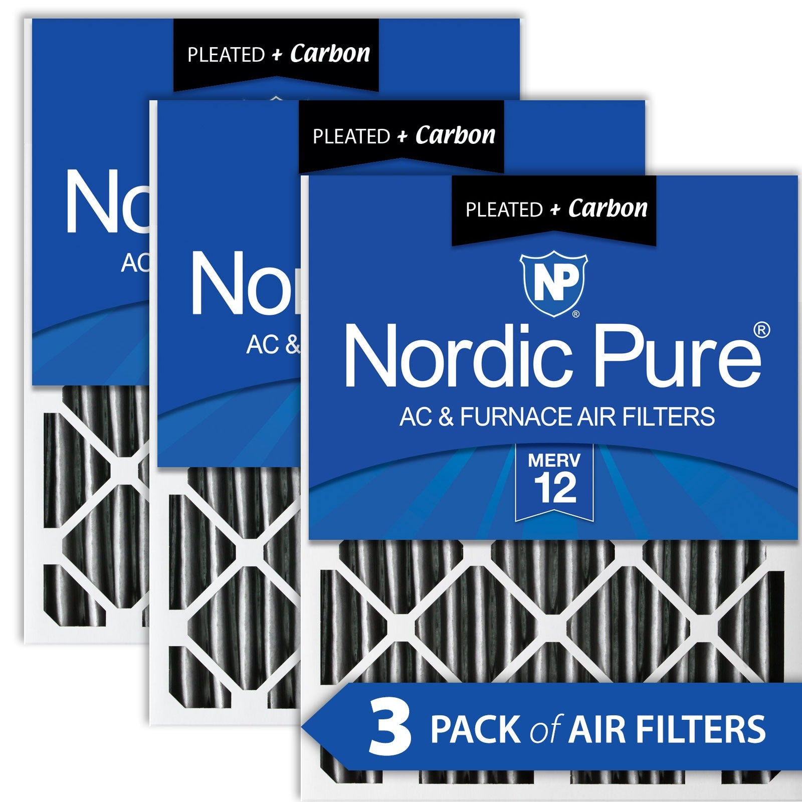 NORDIC PURE Nordic Pure 18x24x2PM12C-3 Merv 12 Carbon Air Filter 3 Pack