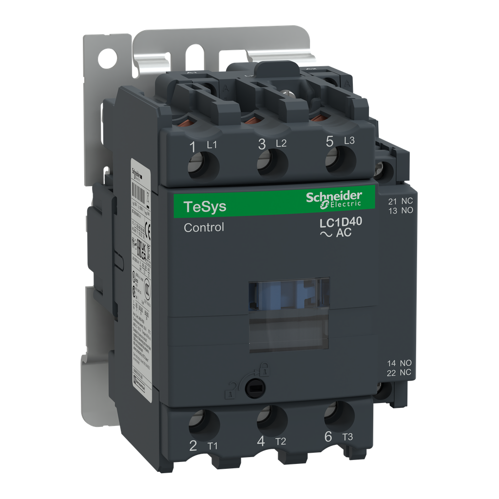 Schneider Electric LC1D40F7 Square D 600 VAC 40 Amp 3-Pole 1NO 1NC Screw Terminal Full Voltage Non-Reversing IEC Contactor