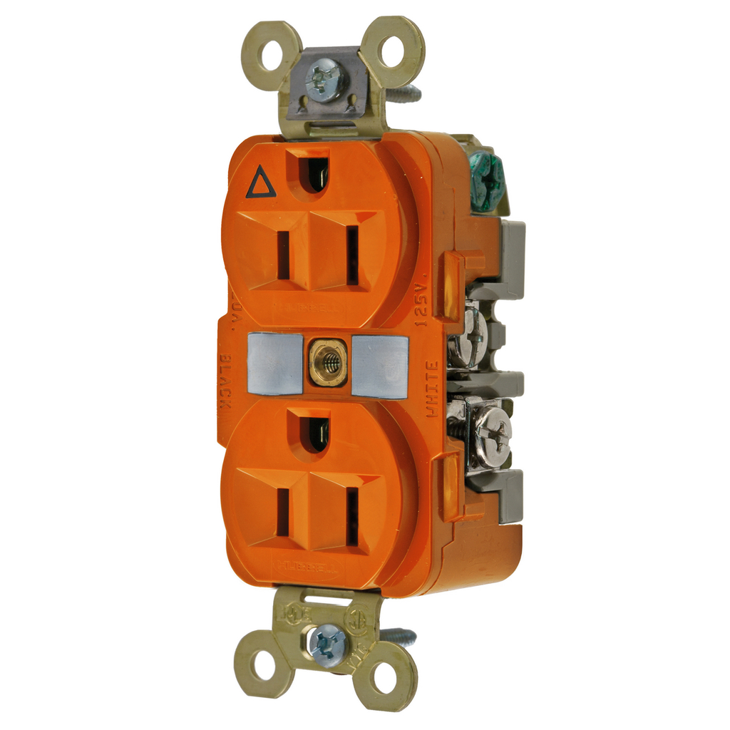 Hubbell IG5262 15 Amp 125 Volt 2-Pole 3-Wire NEMA 5-15R Orange Isolated Ground Straight Blade Duplex Receptacle