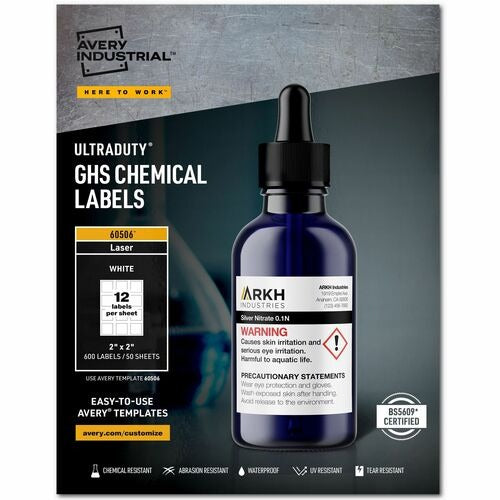 AVERY Avery AVE60506 Ghs Chemical Labels 2x2 in White Polyester 600