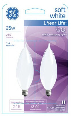 GE G E Lighting 66105 Frosted Bent Tip Candelabra Bulb 25W