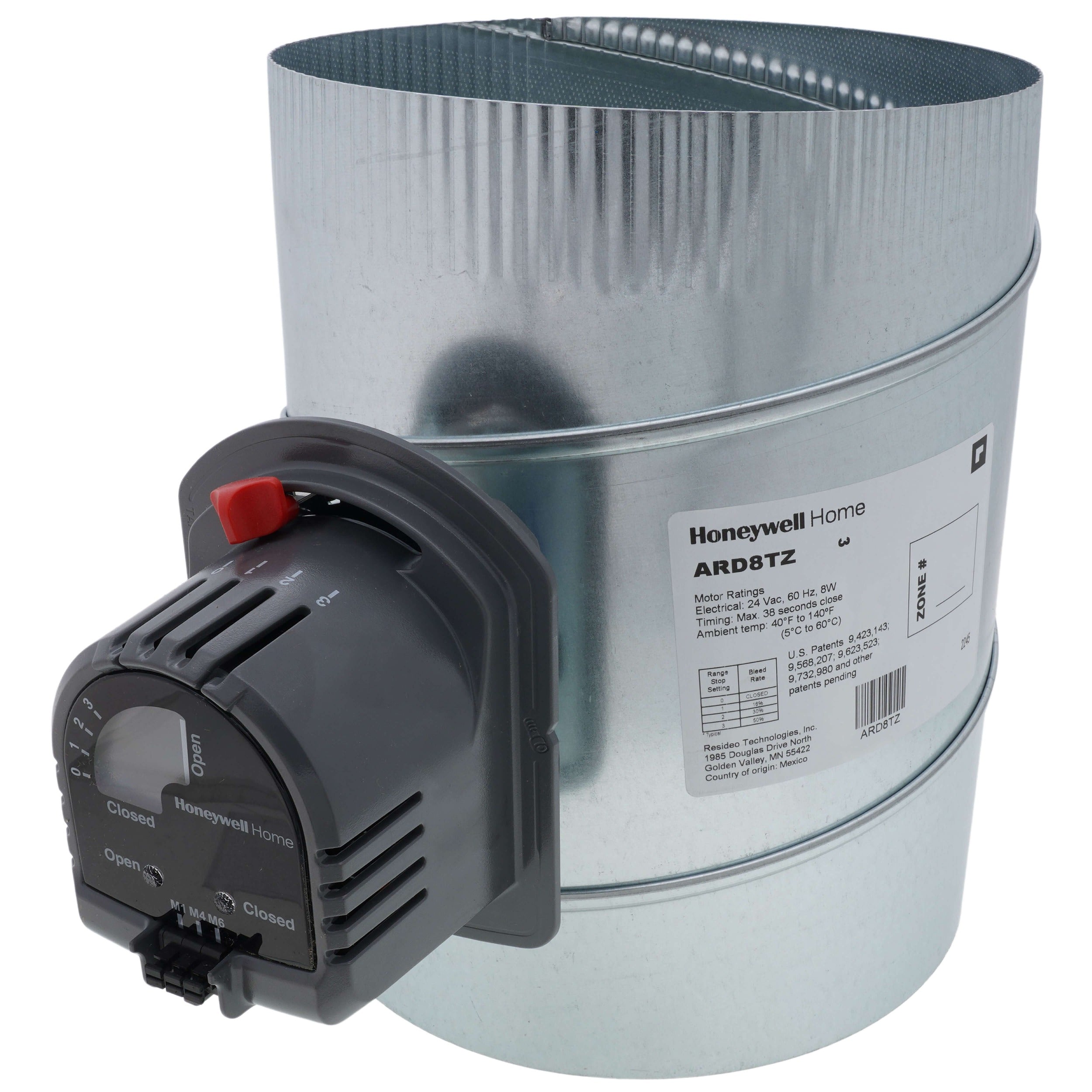 HONEYWELL HOME Honeywell Home ARD8TZ Round Automatic TrueZONE Damper 24V (8 in) ARD8TZ
