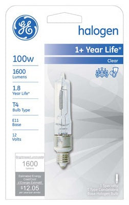 GE G E Lighting 19383 100W T4 Quartz Halogen Lamp Mini Candelabra