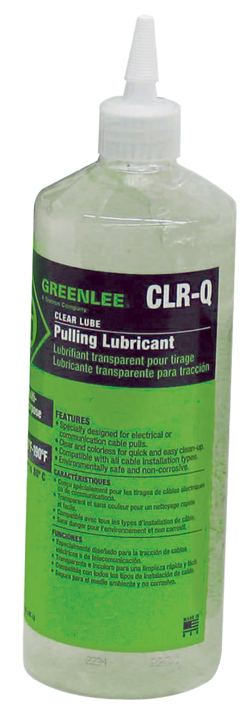 Greenlee CLR-Q Clear Lube Pulling Lubricant, 1 Quart Squeeze Bottle