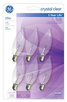 GE G E Lighting 75223 25W Clear Candle Bulb 6 Pack