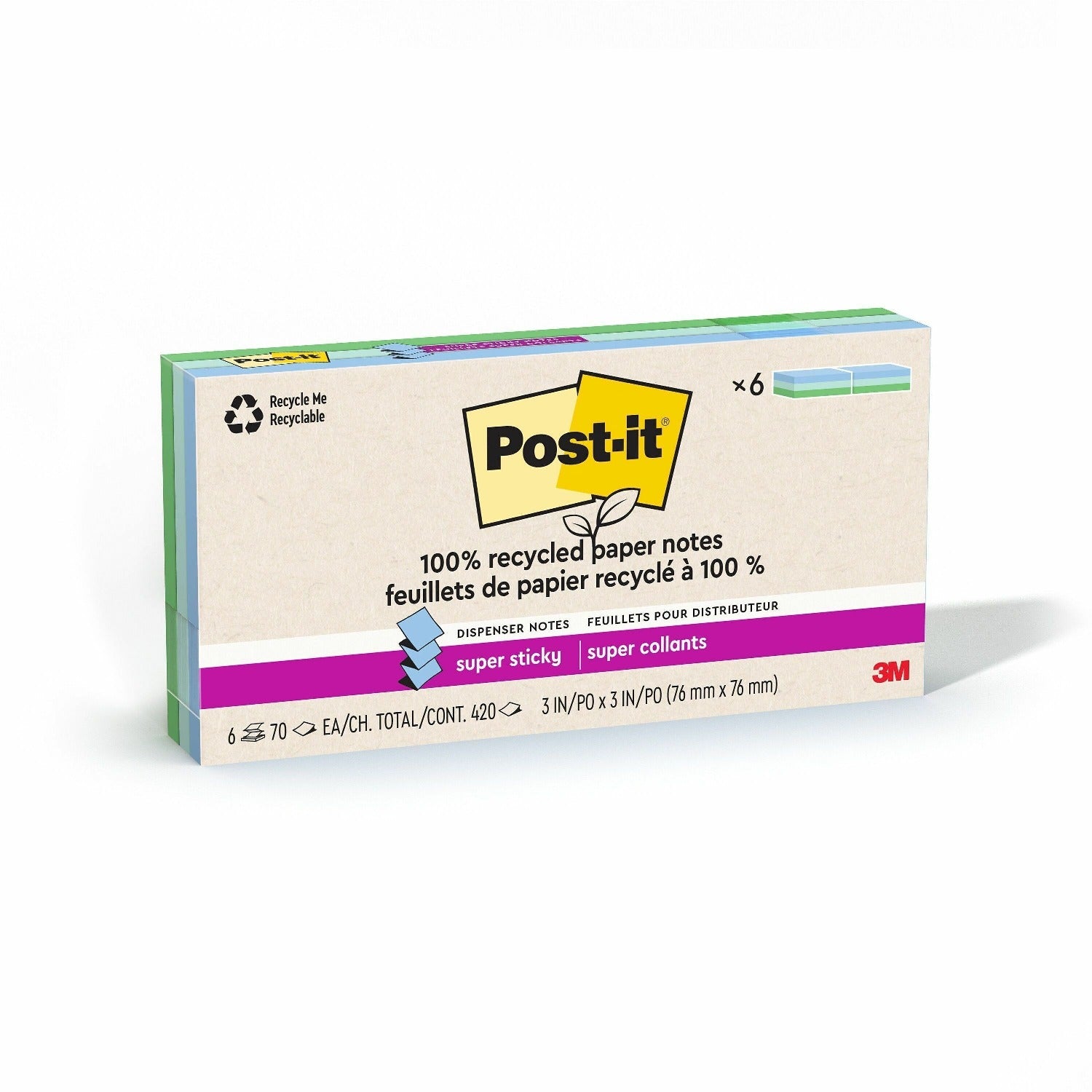 3M 3M MMMR330R6SST Post-it Super Sticky Adhesive Note 3 inches x 3 inches 6-Pack (420 Sheets)