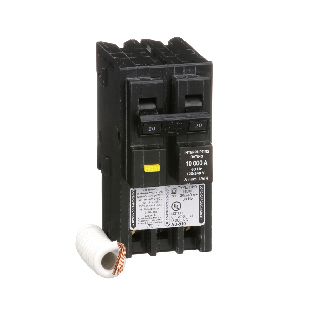 Square D HOM220GFI Miniature Circuit Breaker 20 Amp 2 Pole 120/240V