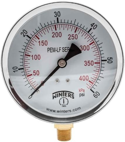 WINTERS Winters PEM222LF Lead-Free Pressure Gauge 4 in Dial 6 Pack