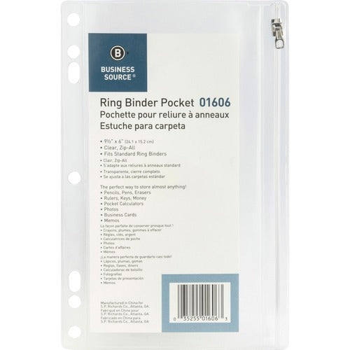 BUSINESS SOURCE Business Source BSN01606 Ring Binder Zipper Pocket 7-hole