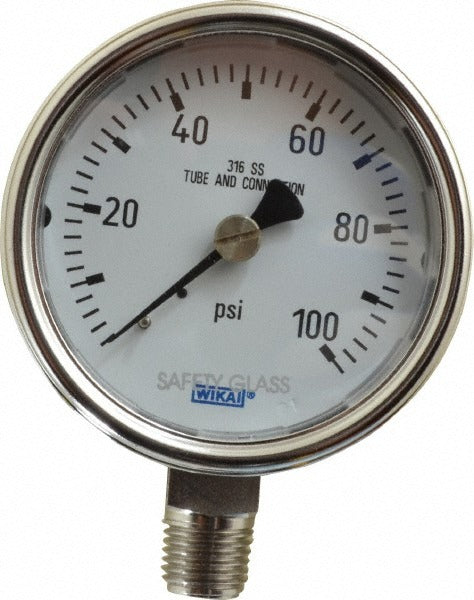 WIKA Wika 9744924 Pressure Gauge 2.5 in Dial 0-100 Psi 1/4 Npt