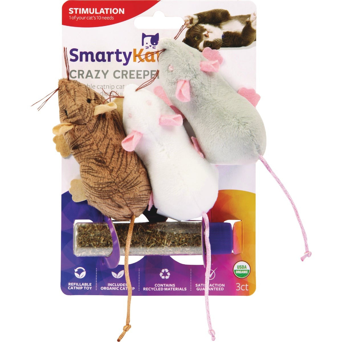 SMARTYKAT Smartykat 32219-99997-024 Catnip Plush Mouse Cat Toy 3pk