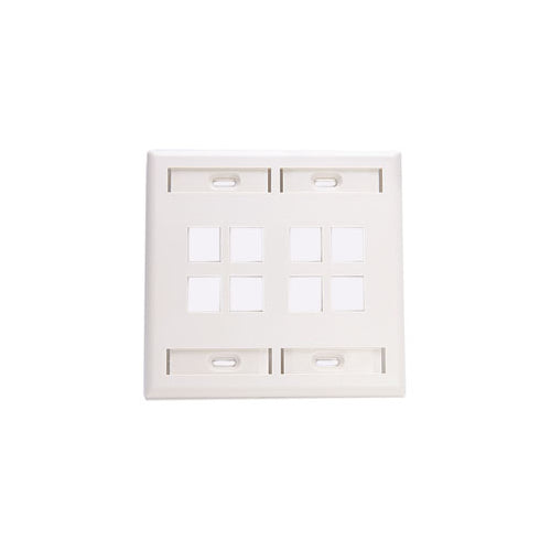 Leviton 42080-8WP Dual-Gang QuickPort Wall Plate with ID Windows, 8-Port, White