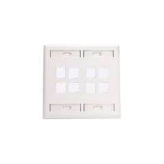 Leviton 42080-8WP Dual-Gang QuickPort Wall Plate with ID Windows, 8-Port, White