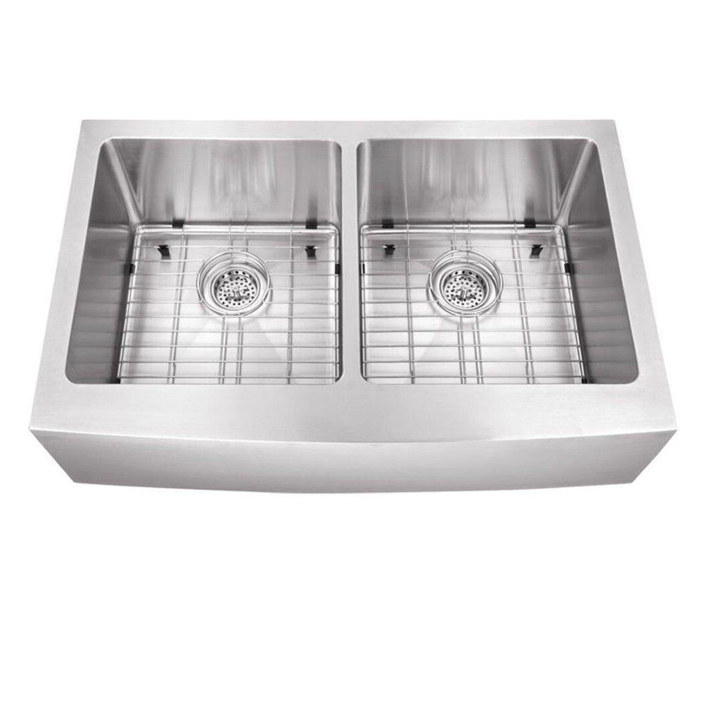 Cahaba CA231132 Undermount 32-7/8 in. 50/50 Bowl Apron Front 16 Ga. Stainless Steel Kitchen Sink