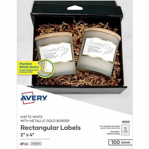 AVERY Avery AVE06506 Metallic Gold Border Labels 2x4 in 100pk