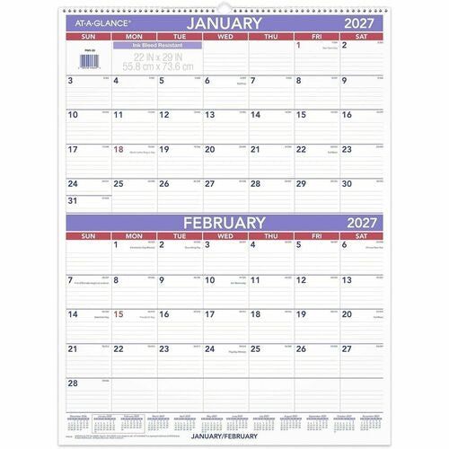 AT-A-GLANCE At-a-glance AAGPM928 Wall Calendar 22x29 Two Months Per Page