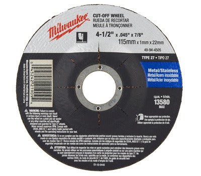 MILWAUKEE Milwaukee 49-94-4505 Cut-Off Wheel 4-1/2 x .045 x 7/8 Type 27