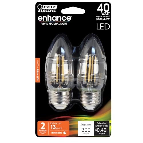 FEIT ELECTRIC Feit Electric BPETC40927CAFIL/2/RP B10 LED Bulb Medium E26 Base 3.3W (2 Pack) BPETC40927CAFIL/2/RP
