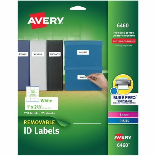 AVERY Avery AVE6460 Removable Labels 1x2.625 in White 750 Pack
