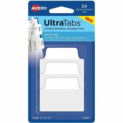 AVERY Avery AVE74787 Ultra Tabs Index Tabs 2x1.5 in White 24 Pack