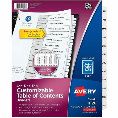 AVERY Avery AVE11126 Monthly Tab Dividers Jan-dec 8.5x11