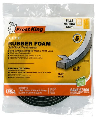 FROST KING Thermwell R338H Foam Weather Strip Tape Black 10 Ft