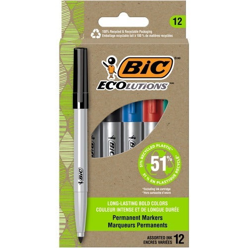BIC Bic BICPMER12AST Permanent Markers Fine Tip Assorted 12pk