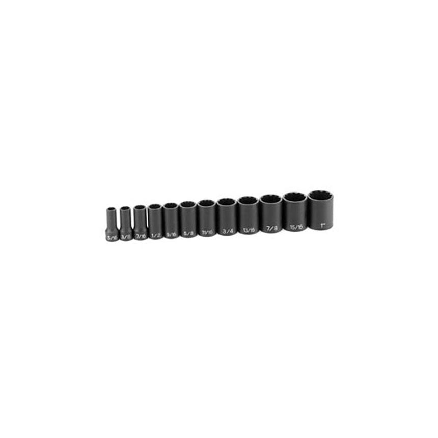 GREY PNEUMATIC Grey Pneumatic 1202SD 3/8 in Drive 12-Piece Semi-Deep 12-Point (12 Pc)