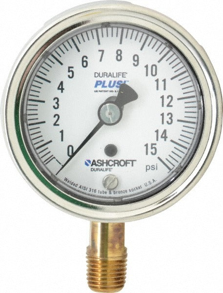 ASHCROFT Ashcroft 94575XLL Pressure Gauge 0-15 Psi 2.5 in Lower Mount