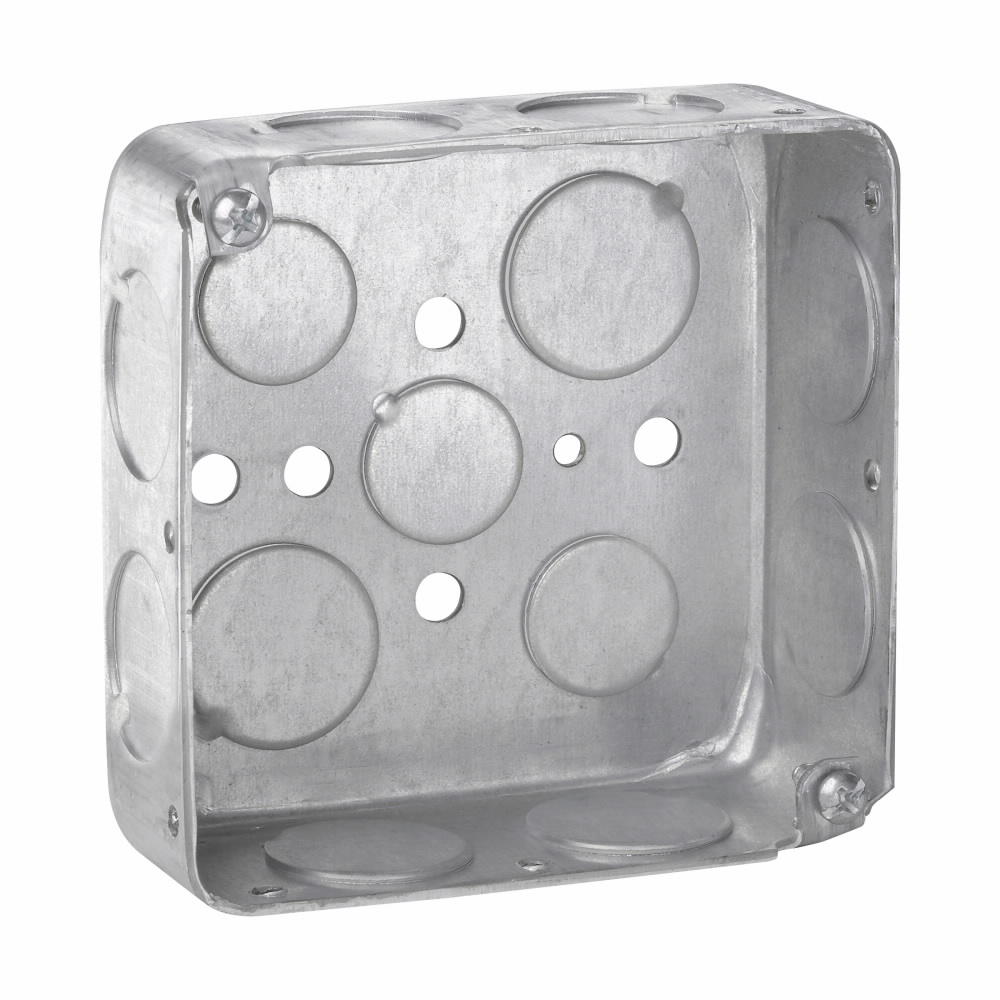 Crouse-Hinds TP412 4 Square Outlet Box, 1-1/2 Deep, Drawn Steel, 3/4 Side, 1/2 & 3/4 Bottom Knockouts