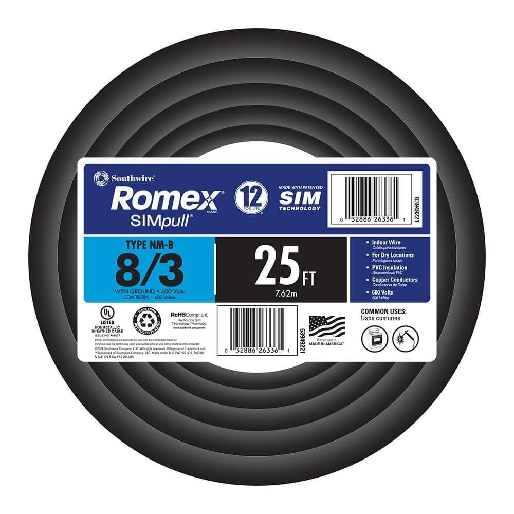 ROMEX Romex 63949221 8/3 Stranded NMW/G Electrical Wire 25 ft
