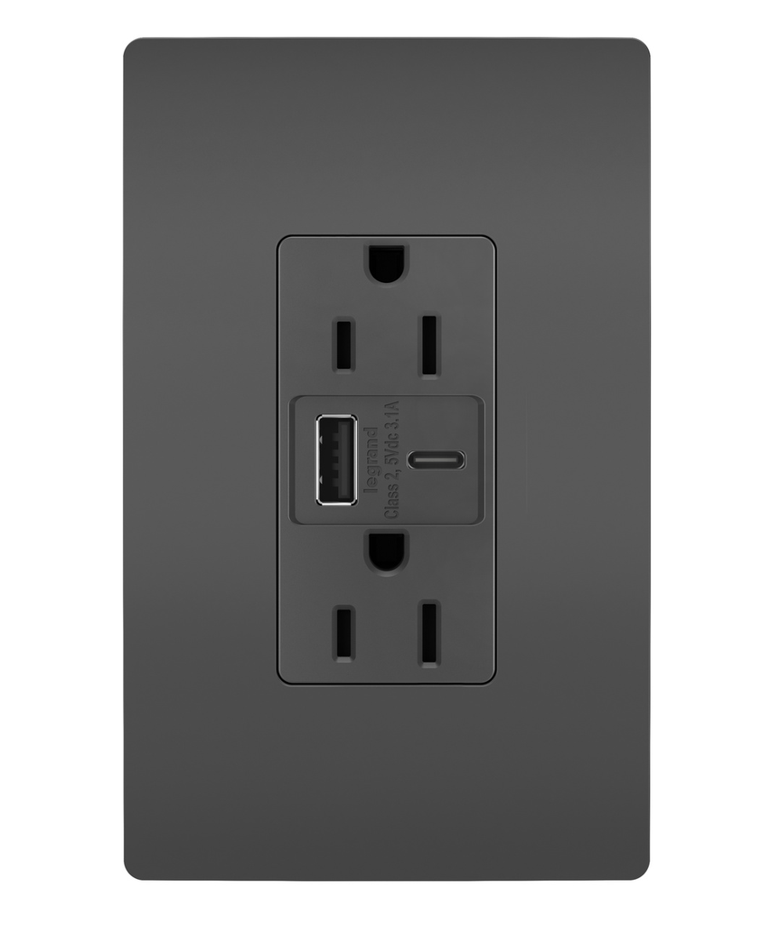 Legrand R26USBACBK P&S RADIANT 3.1 HYB A/C USB+15A DUP BK