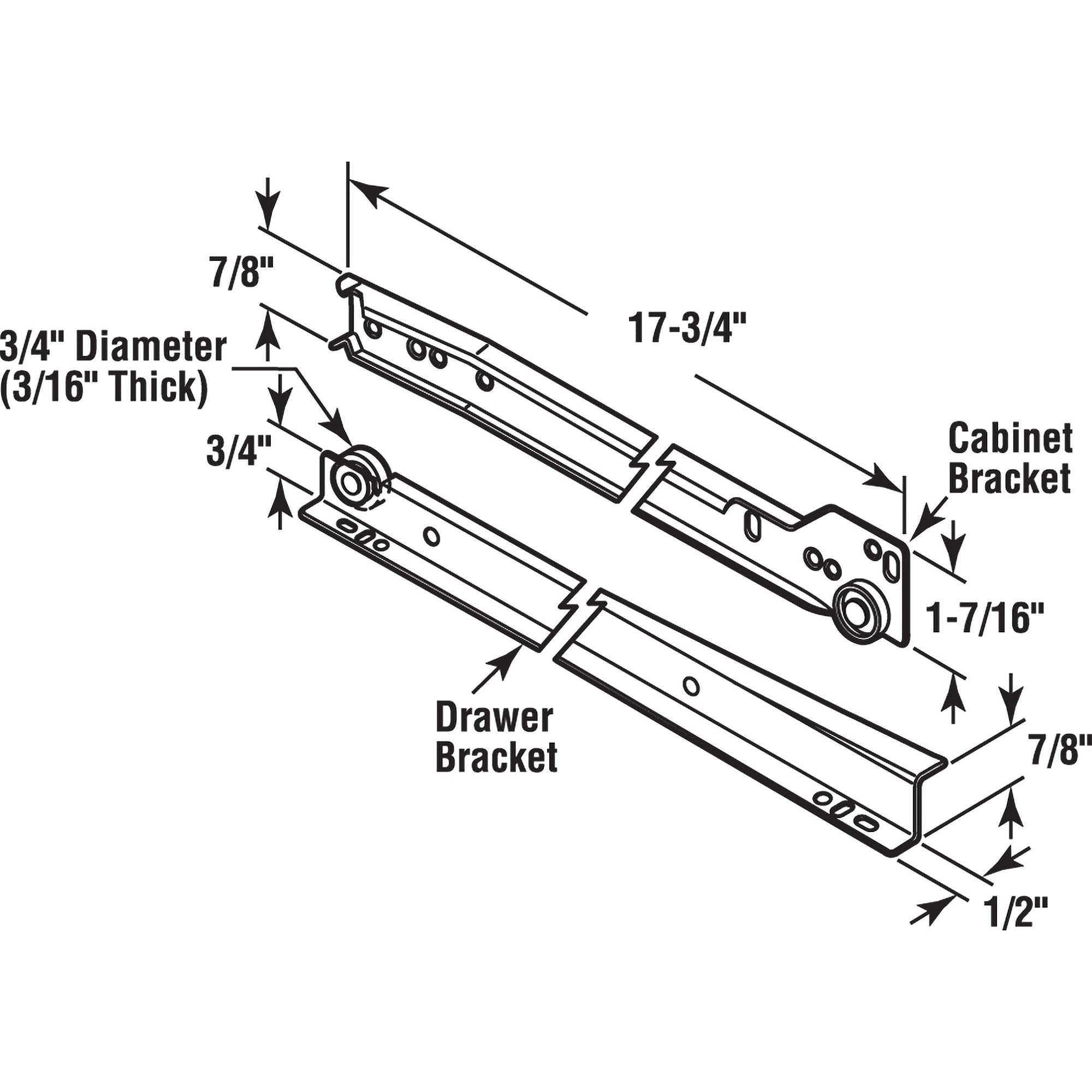 PRIME-LINE Prime-line MP7211 Drawer Slide Kit Self-closing 17.75 in
