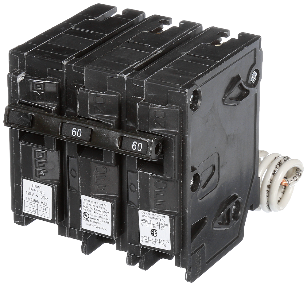 Siemens Q26000S01 2-Pole 60 Amp 120/240 VAC 10 kA 120 Volt Shunt Trip Molded Case Circuit Breaker