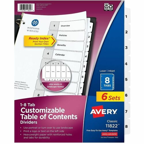 AVERY Avery AVE11822 Ready Index 8-tab Dividers Pack of 6