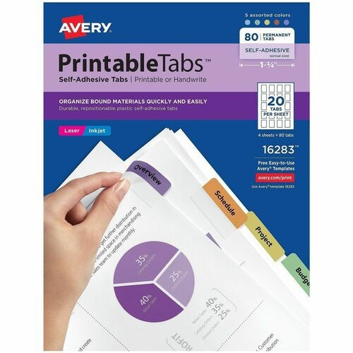 AVERY Avery AVE16283 Plastic Index Tabs 1.75 in Assorted 80-pack
