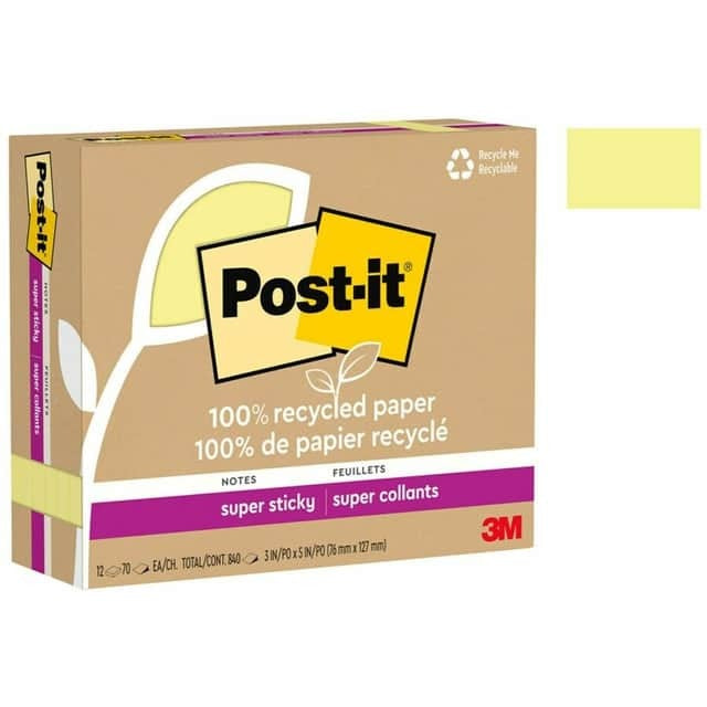 3M 3M MMM655R12SSCY Recycled Super Sticky Notes 3 inches x 5 inches 12/Pack