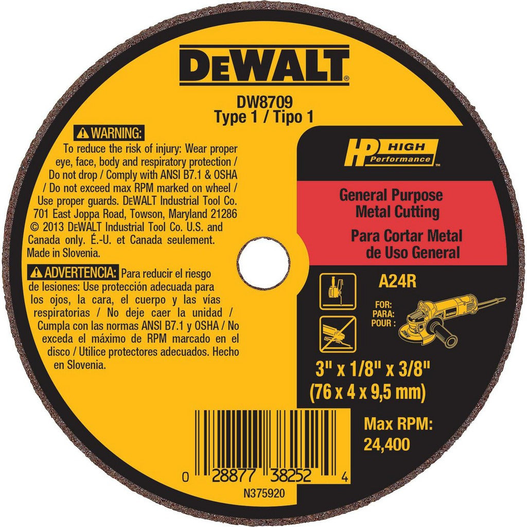 DEWALT Dewalt DW8709 Type 1 Cut-off Wheel 3 in Aluminum Oxide