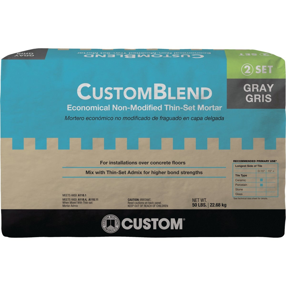 CUSTOM BUILDING PRODUCTS Custom-blend CBTSG50 Thin-set Mortar 50 Lb