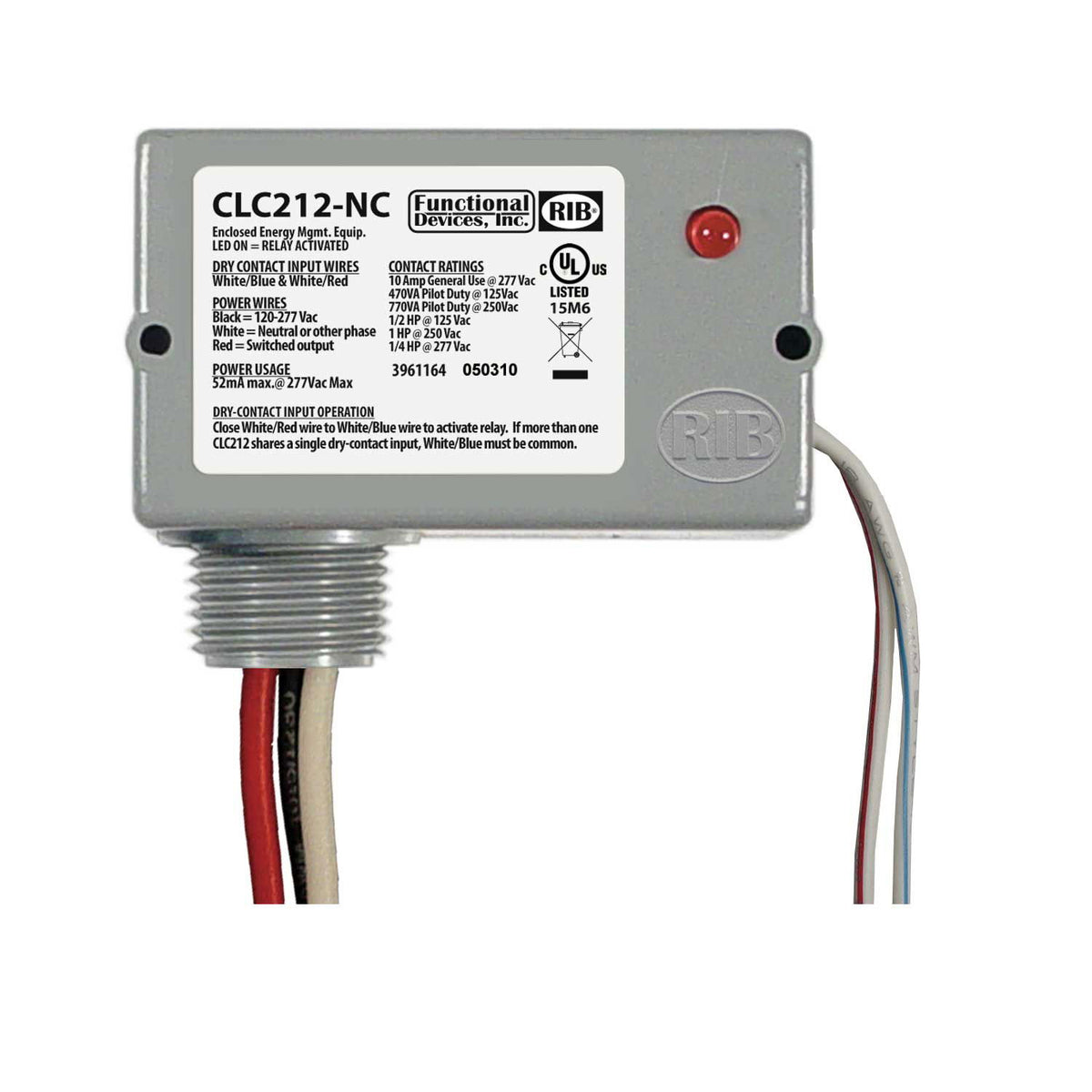 Functional Devices CLC212 Enclosed Light Controller Relay 10 Amp SPST 120-277 Vac Power