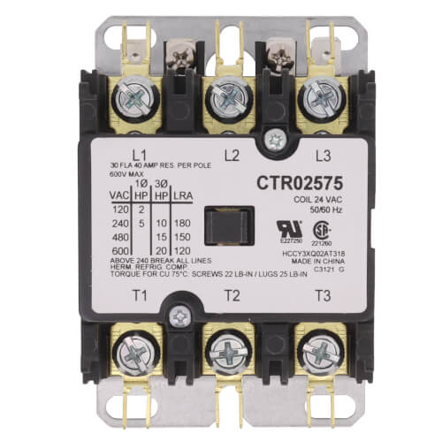 Trane CTR02575 Contactor 24 VAC Coil 3 Pole 50/60 HZ