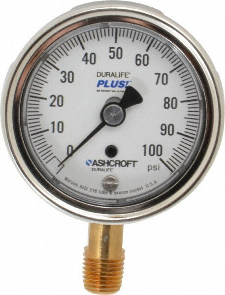 ASHCROFT Ashcroft 94581XLL Pressure Gauge 2.5 in 0-100 Psi Lower Mount