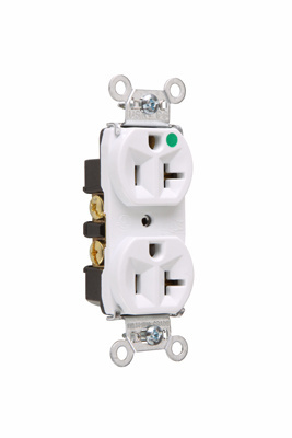 Pass & Seymour 8300HW Hospital Grade Corrosion Resistant Heavy-Duty Compact Design Duplex Receptacle 20 Amp 125 Volt AC NEMA 5-20R Auto Grounding White