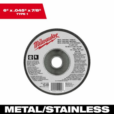 MILWAUKEE Milwaukee 49-94-6300 Type 1 Cut-off Wheel 6in 25-pack