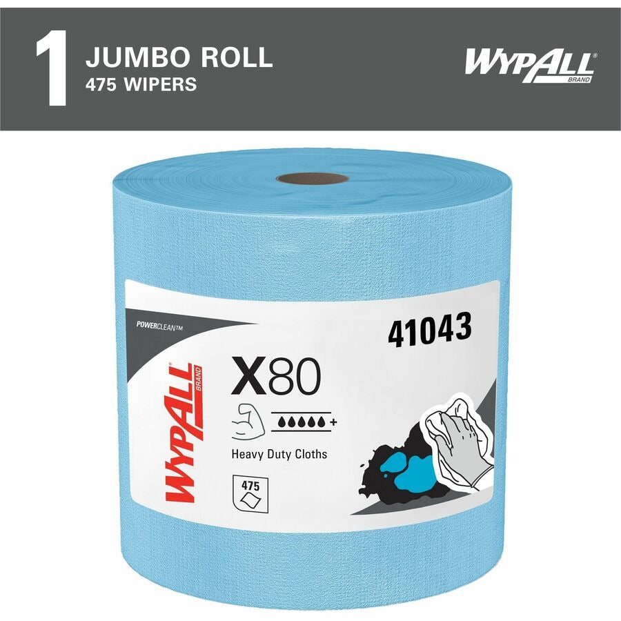 KIMBERLY-CLARK Kimberly-Clark KCC41043 Wypall PowerClean X80 heavy duty cloths jumbo roll 475 sheets (8347)