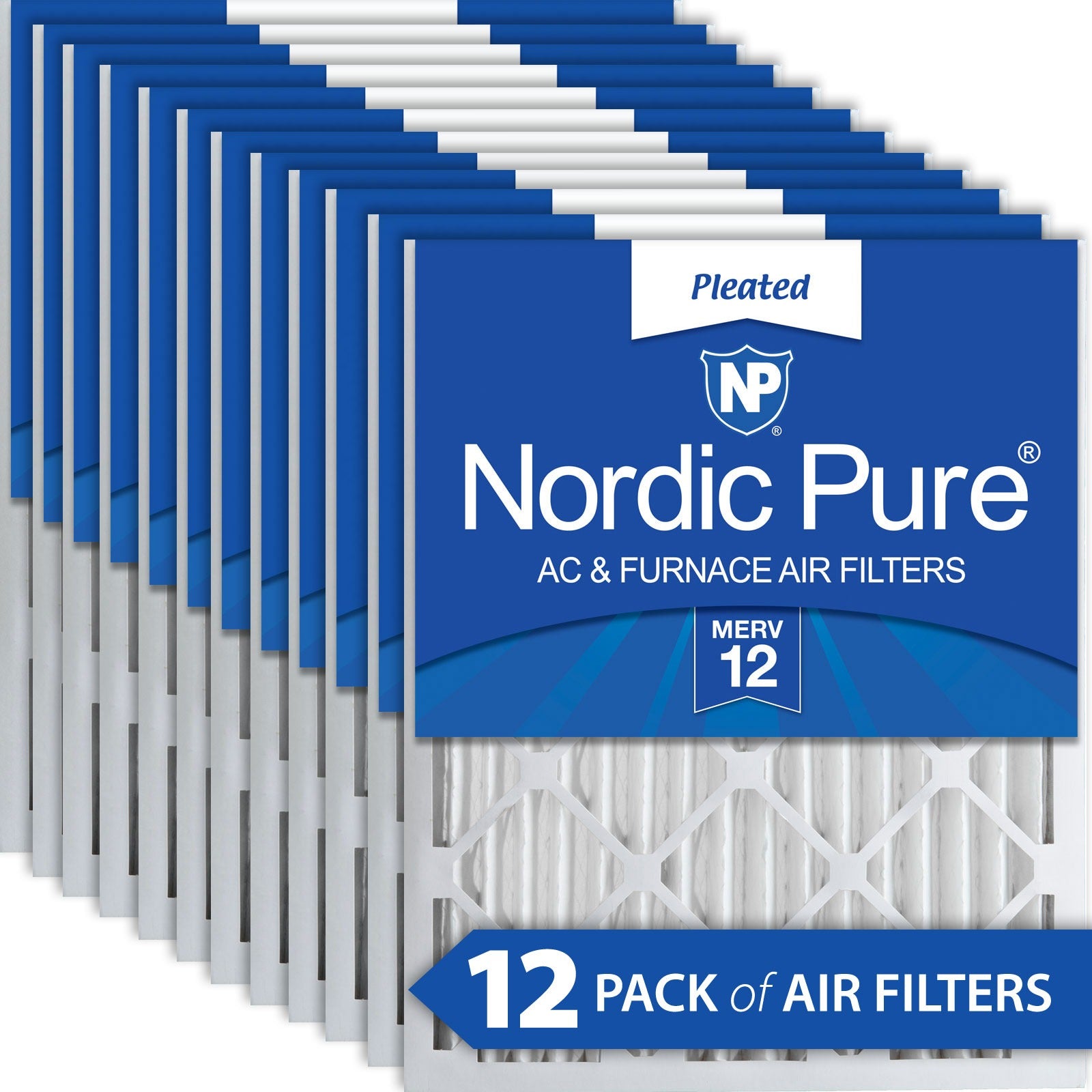 NORDIC PURE Nordic Pure 16x16x2M12-12 Pleated Air Filter Merv 12