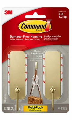3M 3M Company 17034BR-2ES Medium Satin Brass Hook 2 Pack
