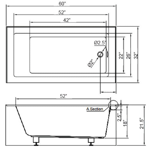 DAKOTA Dakota Plumbing Products UST-ALLC02SNW Norrin Alcove Bathtub