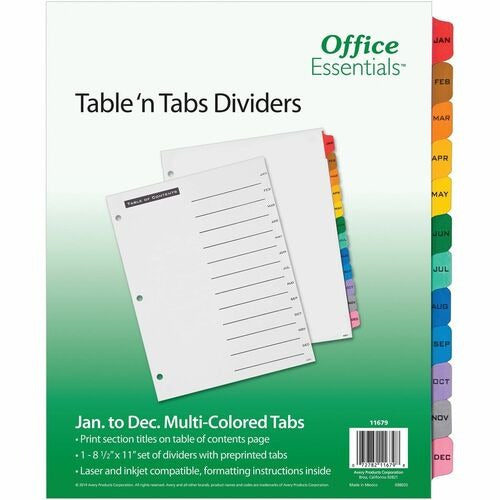 AVERY Avery AVE11679 Table N Tab Index 12-tab Jan-dec