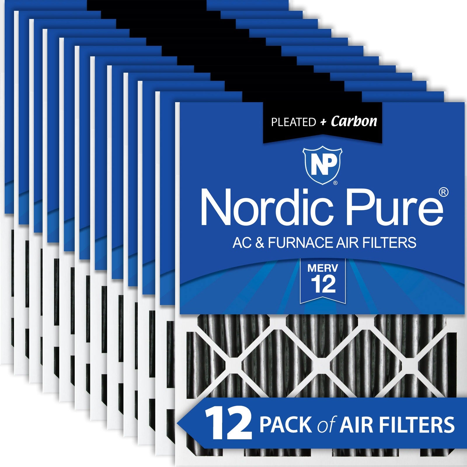 NORDIC PURE Nordic Pure 18x18x2PM12C-12 Merv 12 Carbon Air Filter 12 Pack